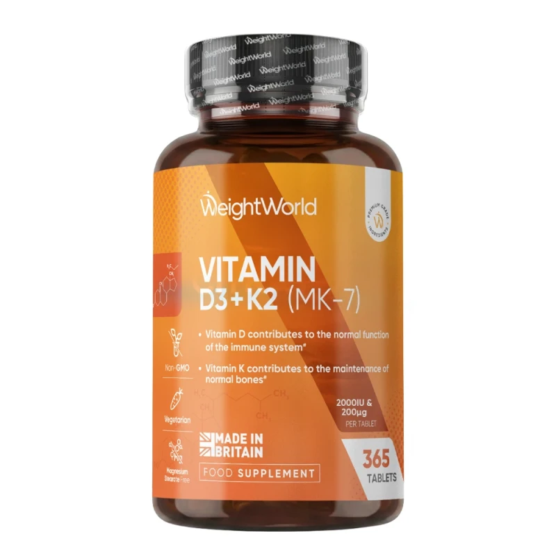 Vitamin D3 + K2 (MK-7) | 2000IU 365 Tablets | WeightWorld UK