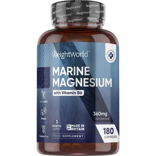 Marine Magnesium -360 mg 180 Capsules - Premium Magnesium Complex with Vitamin B6