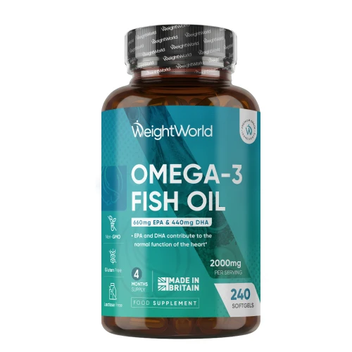 Omega 3 Fish Oil - 2000mg 240 Softgels - Natural Fatty Acid Supplement For Brain, Heart, Skin, Hair & Eyes