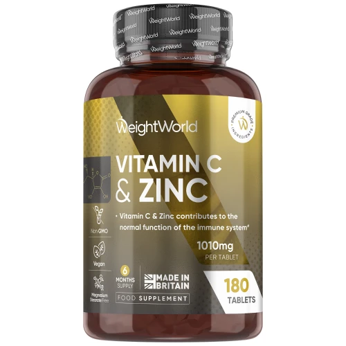 Vitamin C + Zinc Tablets | 1000 mg 180 Tablets | Ideal for Immune System | WeightWorld UK