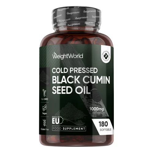 Cold Pressed Black Cumin Seed Oil Capsules | 1000mg 180 Softgels | WeightWorld