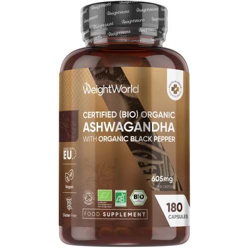 Organic Ashwagandha Capsules With Black Pepper - 605mg | WeightWorld