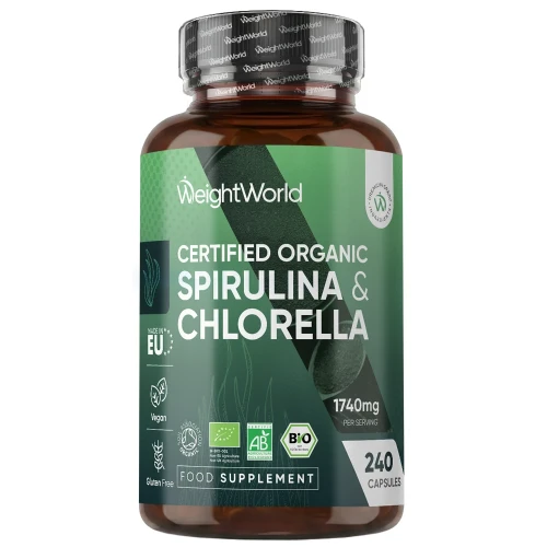 Organic Spirulina and Chlorella - 1500mg. 180 Capsules by WeightWorld