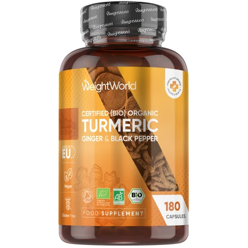 Organic Turmeric with Ginger & Black Pepper | 180 Capsules | WeightWorld UK