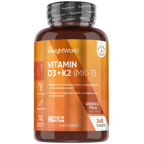 Vitamin D3 4000IU + K2 (MK7) 125 mcg, 240 Tablets - High Strength Vit D3 with Vitamin K2 Supplement for Bones & Joints with Higher Absorption Formula