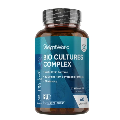 Bio Culture Complex - 77 Billion CFU - 20 Strain Probiotic Complex - 60 Capsules - Natural Prebiotic Supplement