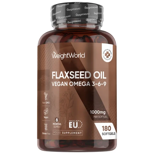 Flaxseed Oil Softgels | Plant-Based Omega 3, 6 & 9 Supplement | 180 Capsules | 6-Month Supply