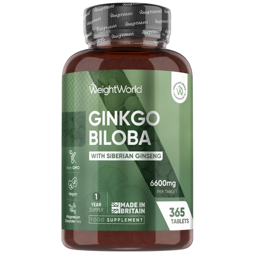 Ginkgo Biloba 6000mg & Siberian Ginseng 600mg - 1 Year Supply. High Strength Vegan Supplement.