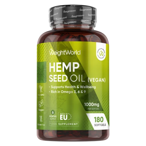 Hemp Seed Oil Supplements 1000mg 180 Softgels - 6 Month Supply - with Omega 3, 6, 9 & Vitamin E