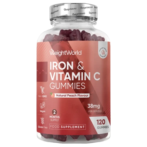Iron with Vitamin C Gummies - 28 mg 120 Gummies - 2 Month Supply - Peach Flavour