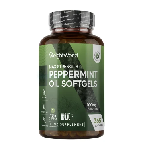 Peppermint Oil Capsules - 200mg. 365 Softgels - Natural Supplement For Bad Breath - Soothing for the Stomach